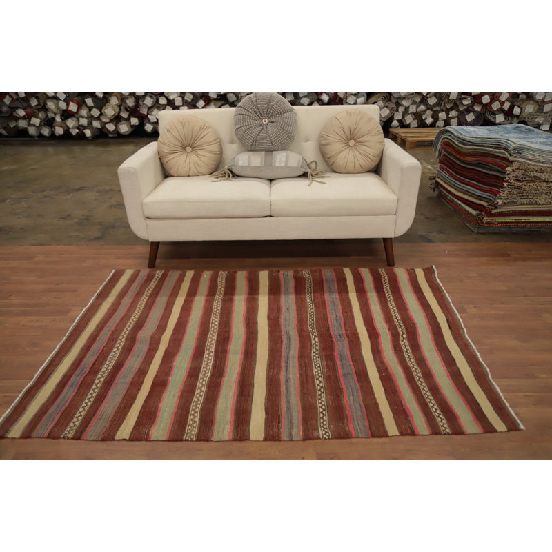 Tapis kilim Earthy Tones 4 x 6 avec rayures horizontales rustiques