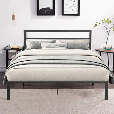 Queen Size Metal Bed Frame In Charcoal Grey - Modern Design, Strong Structure, Noise-, Easy To Install, Under Storage Option, No Box Spring Required, Fits 8" Thickness Or More Mattress, 600 Lbs Load