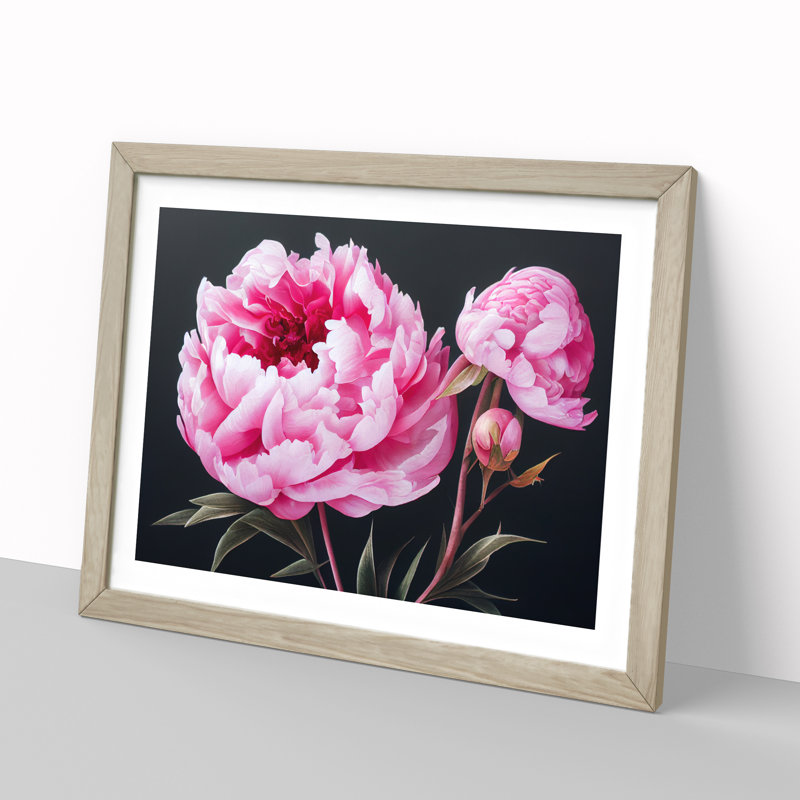 Adorable Peonies - Single Picture Frame Painting, Oak Framed, 46cm H x 64cm W x 2cm D