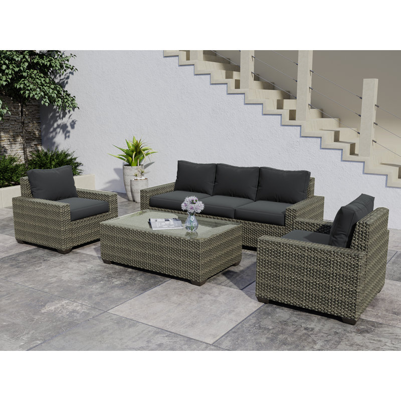 Caydan 5-Piece Outdoor Patio Conversation Set with Cushions and Lounge Chairs, Dark Gray
