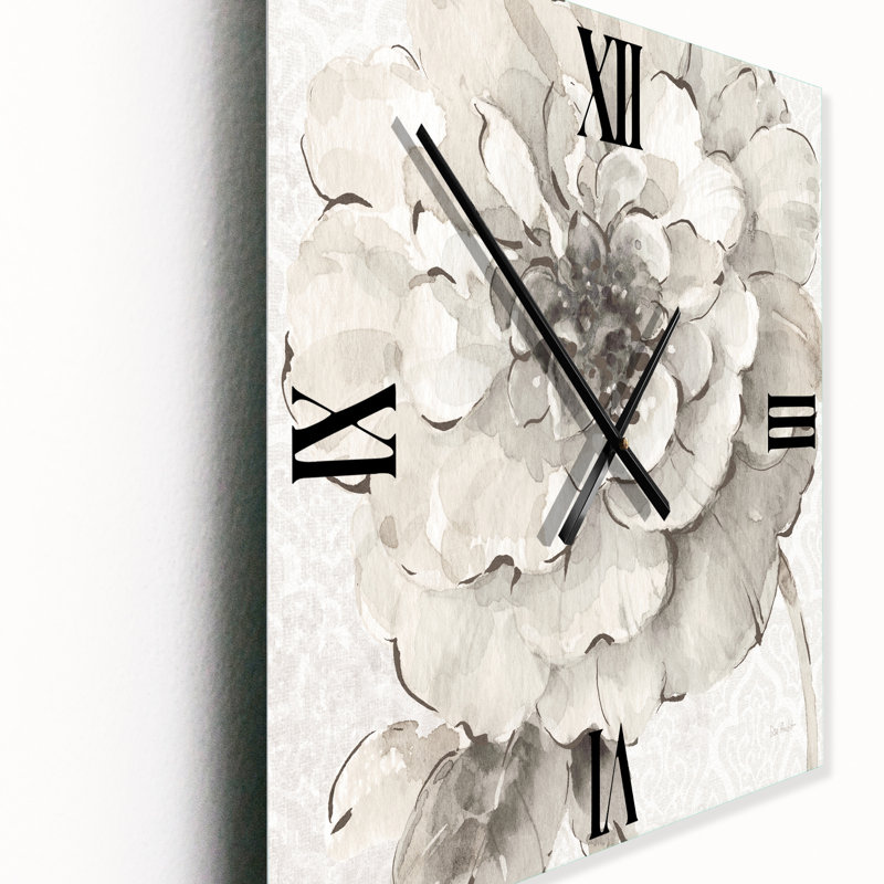 Indigold Grey Pivoines I - Horloge murale traditionnelle, Très grand