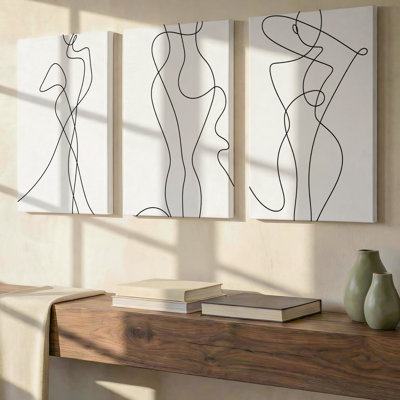 3 Pieces Exculisive Black and White Female Figure Large Wall Art Minimalist Line Drawing Panoramic, Canvas Decor for Living Room, Bedroom and Office