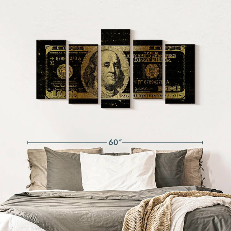 " Hundred Dollars " 5 - Pieces, 27" H x 54" W x 1.25" D