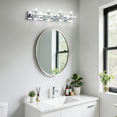 Applique murale pour salle de bain 8 lumières avec abat-jour en cristal transparent Delvon - H 6,7 po x l 27,56 po