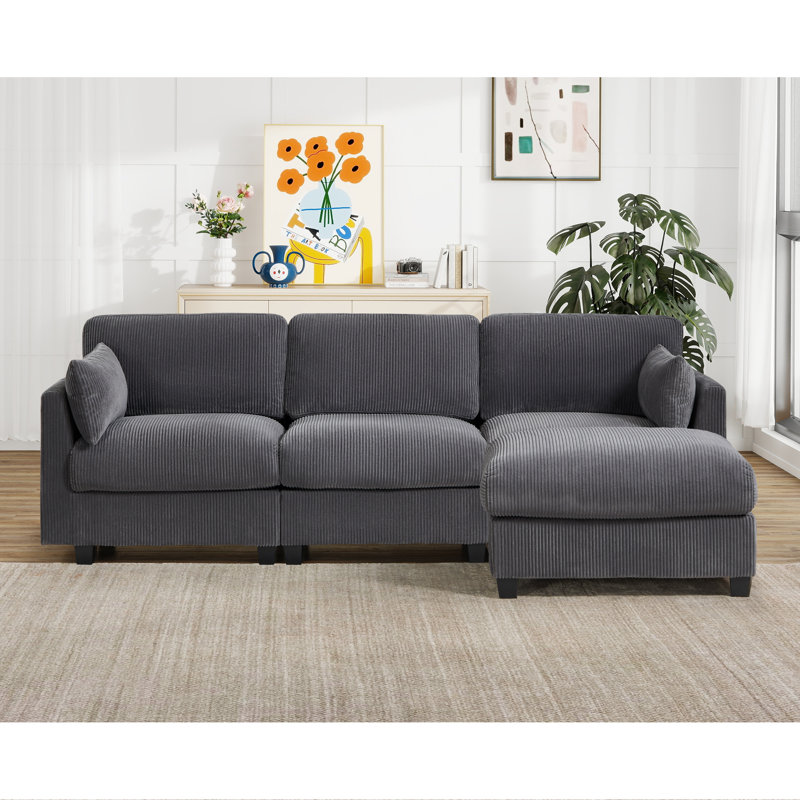 Canapé modulaire rembourré en velours côtelé de 97,9 po Brampton avec repose-pieds amovible Brampton, Stone Grey