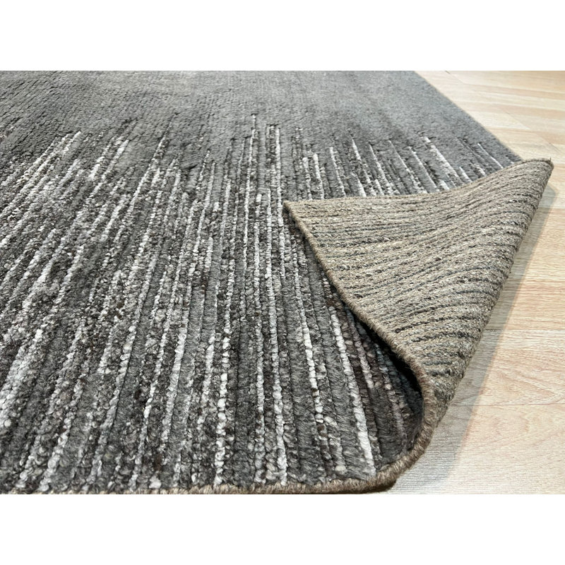 Contemporary Gray Hand Knotted Wool Area Rug, Rectangle 6' x 9'