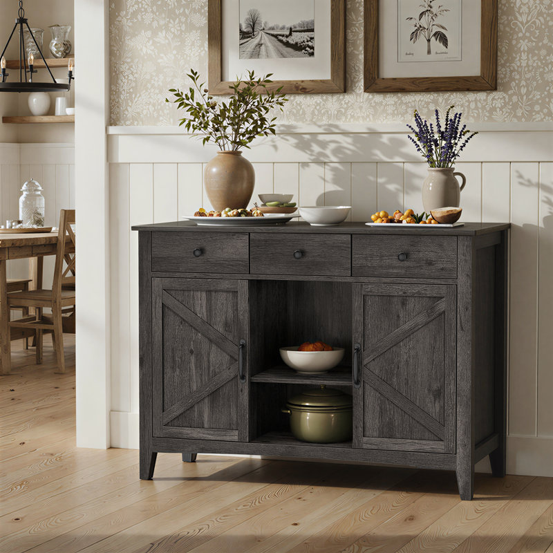 45.1"W Buffet Cabinet, Sideboard with Drawers and with Doors, Height Adjustable Shelves, Gray