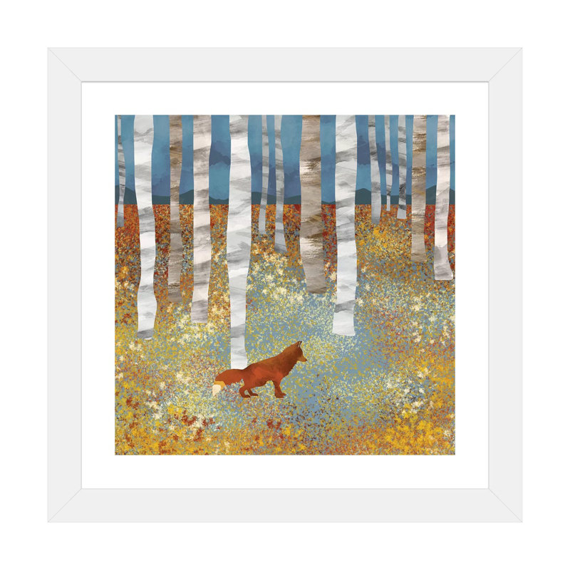 Autumn Fox - impression d'art graphique, H 24 po x l 24 po x P 1 po, Papier avec cadre blanc, Blanc