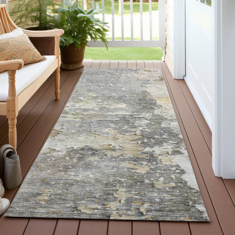 Machine Washable Indoor/Outdoor Claudian ACN1234 Gray Rug, Runner 2'3" x 7'6"