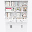 Bibliothèque en métal H 71 po avec 2 portes et 2 tiroirs, armoire de rangement haute avec tablettes ouvertes fixes pour bureau à domicile, salon, bibliothèque moderne, blanc