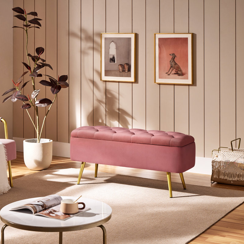 Himel Upholstered Storage Bench, Pink