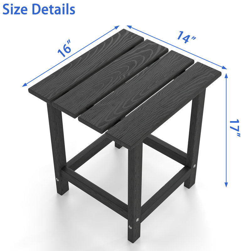 Adirondack Patio Table 17" Height Square HDPE Outdoor Side Table, Weatherproof Waterproof Sun Resistant Easy Clean Backyard End Table, Grey