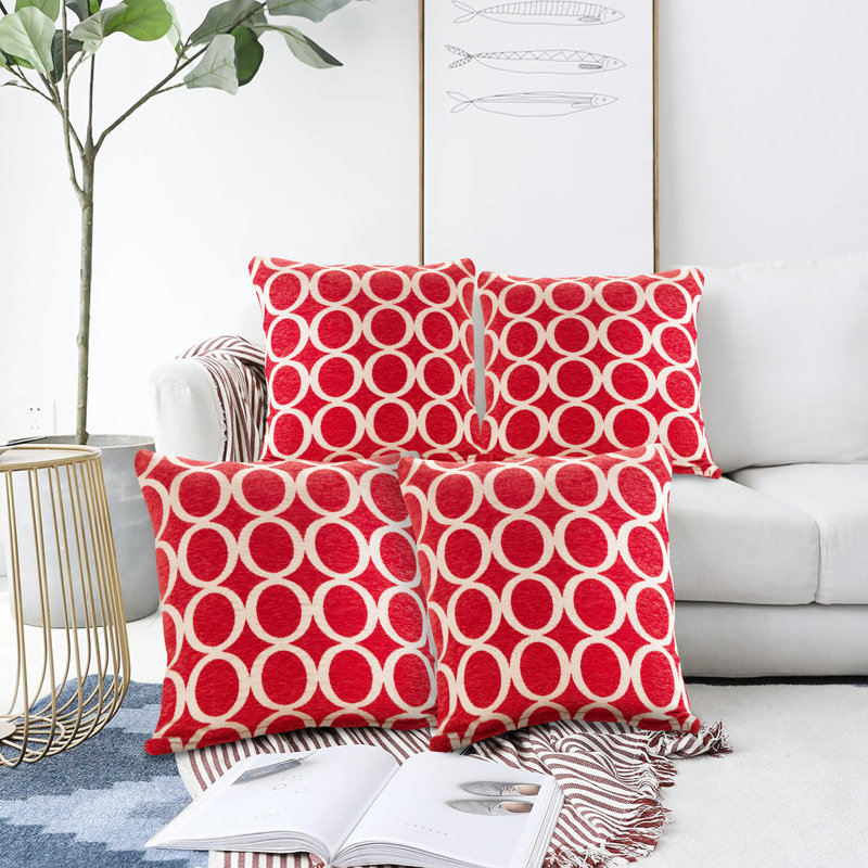 Broward Oh Geometric Cushion with Filling, Red, 45cm H x 45cm W x 15cm D