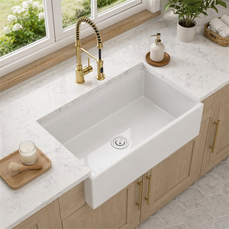 Évier de cuisine de ferme 33 po blanc - 33 po x 20 po x 10 po en porcelaine blanche