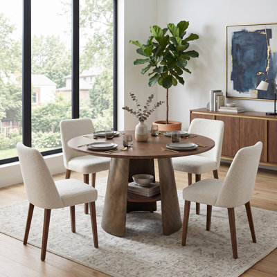 Table de salle à manger ronde 47,25 po avec base en métal et tablette de rangement