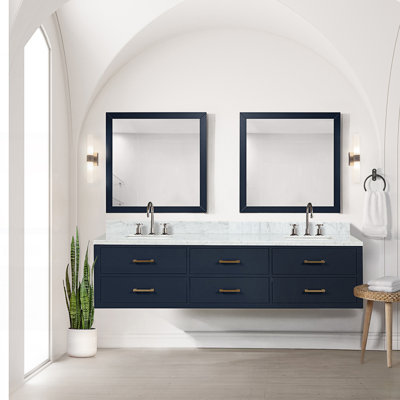 80 In. W X 22 In. D Double Bath Vanity With Carrara Marble Top And 36 In. Mirror