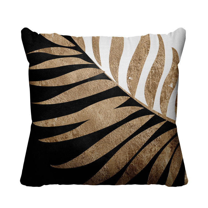 Pom Fern Indoor/Outdoor Throw Pillow, Black/Gold/White, 19W" x 19H"