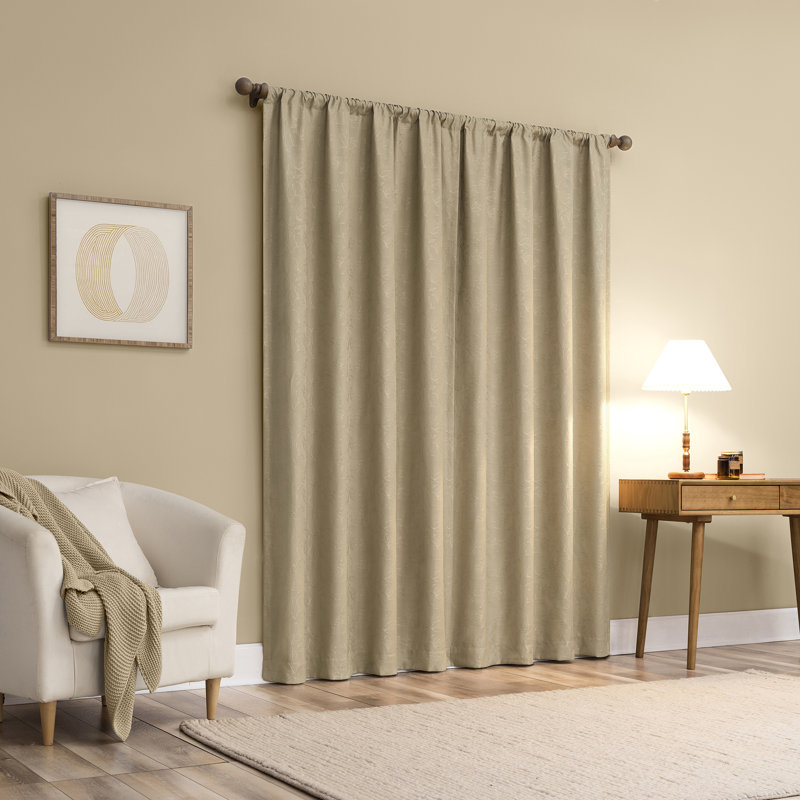 Bronte Floral Jacquard 100% Blackout Rod Pocket Curtain Panel, 50" W x 63" L, Beige