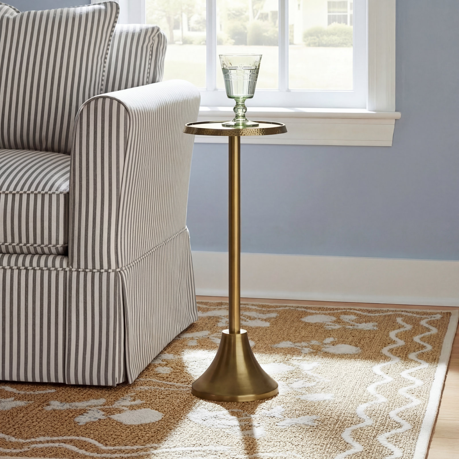Deanna End Table, 23" H x 9" W x 9" D, Burnished Gold Base/Burnished Gold Top