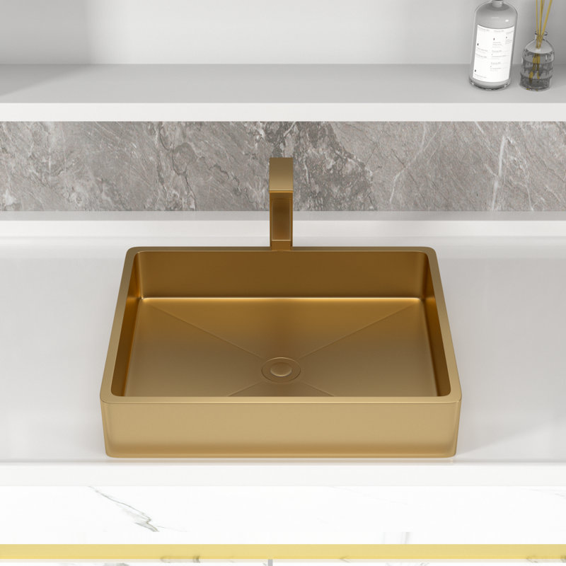 Vessel Sink Stainless Steel - 19"X15" Bathroom Vessel Sink 16 Gauge Nano Titanium Plating Above Counter Rectangle Vanity Lavatory Bath Sink Basin