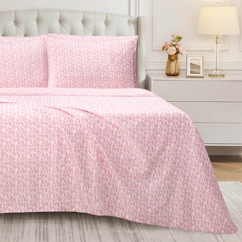 BCBG Microfiber Sheet Sets with Extra Pillowcases, Lainey-Pink Nectar, King