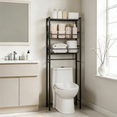 3-Tier Over The Toilet Organizer With Sliding Drawers Hooks Black