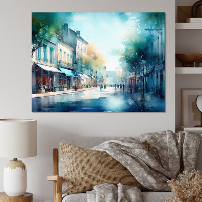 «Blue and Green French Small Town», reproduction d'art sur toile