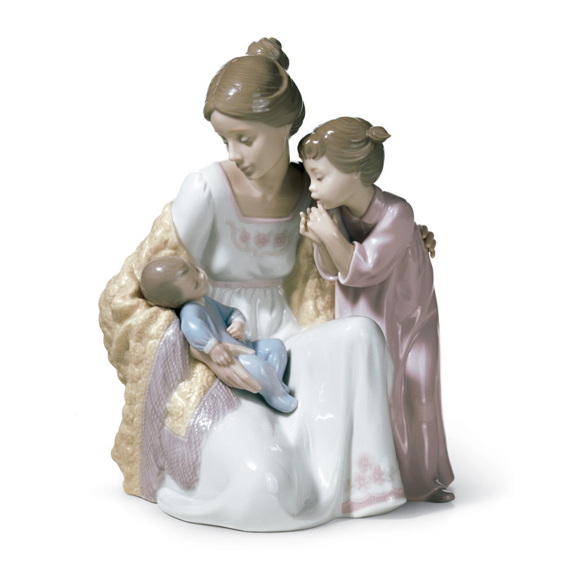 Eloquent Porcelain Family Figurine: Mother, Daughter, and Baby