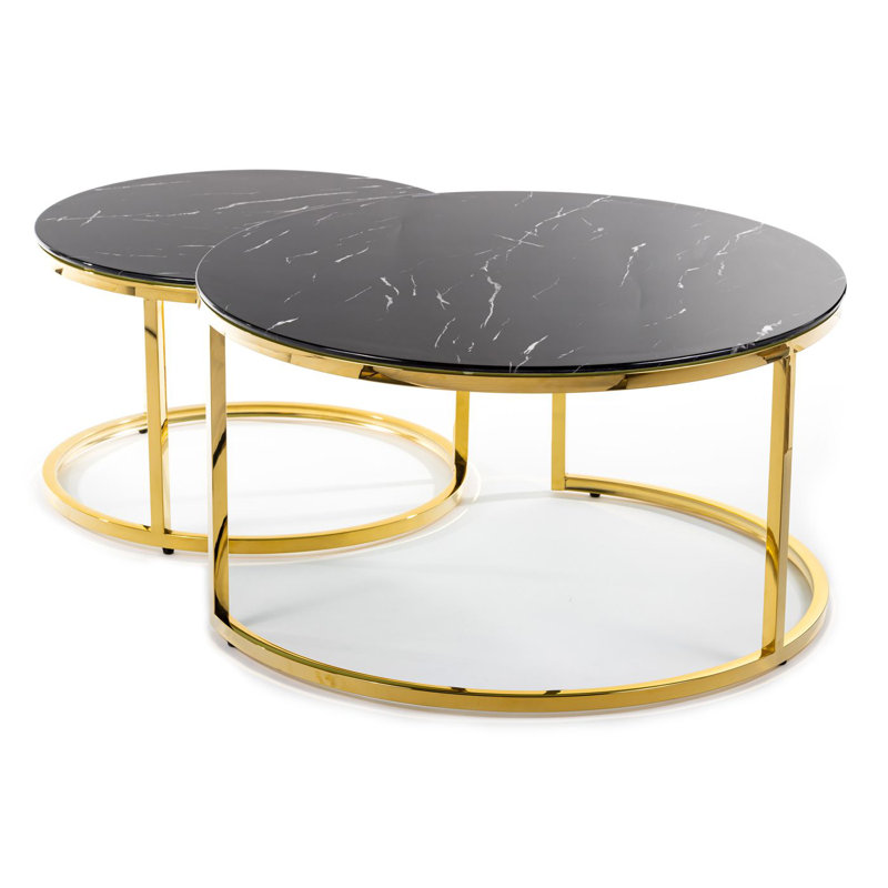 Brixton 2 - Piece Glass Top Living Room Table Set, Black