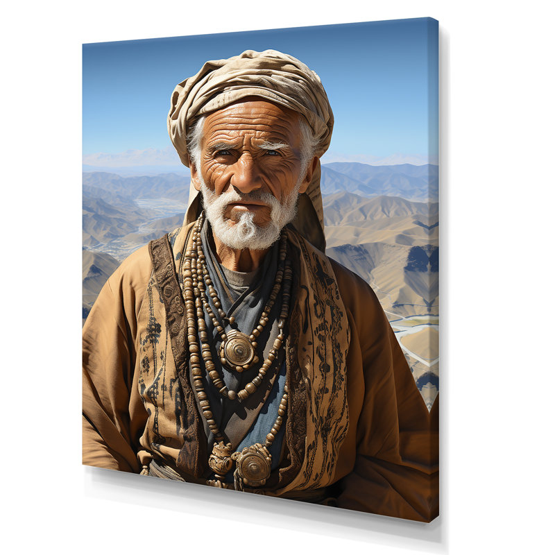 Portrait arabe berbère dans l'atlas II - art mural tribal africain, Toile tendue, H 40 po x l 30 po