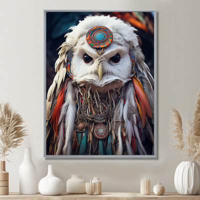 Chaman, chouette blanche, sagesse, hibou, art mural, salon