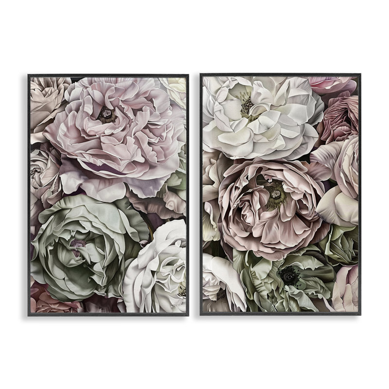 Ensemble de 2 giclées encadrées roses et pivoines mixtes, design par Annabelle Hall, H 18 po x l 12 po