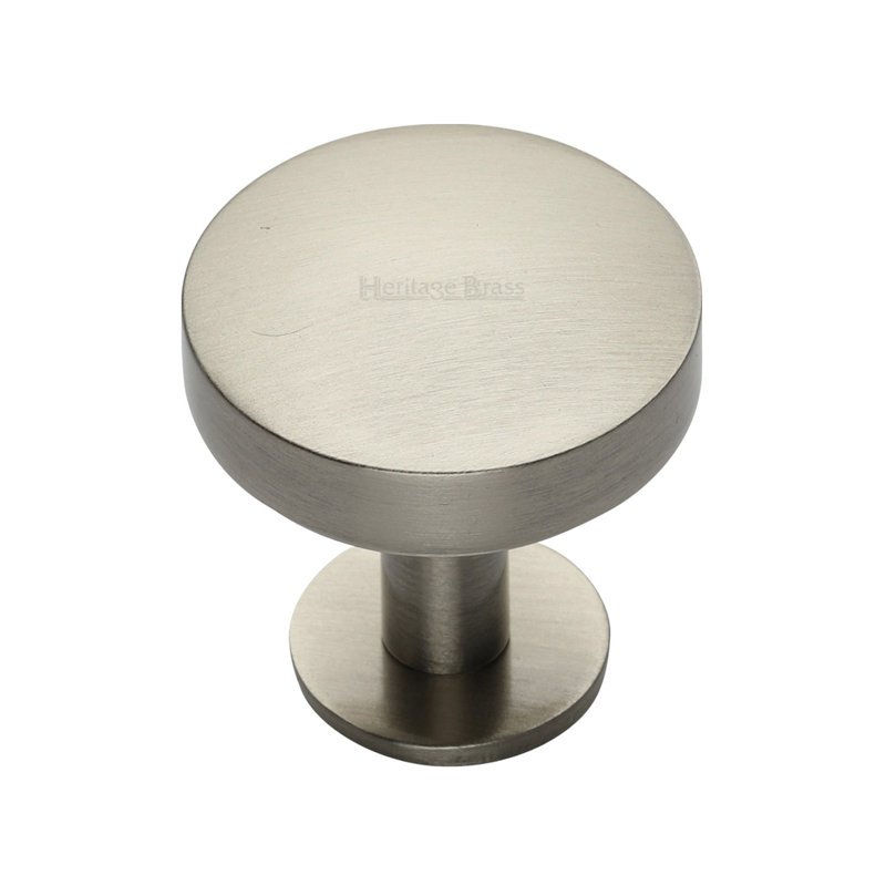 Heritage Brass Cabinet Knob Domed Disc Design with Rose, 38mm, Satin Nickel