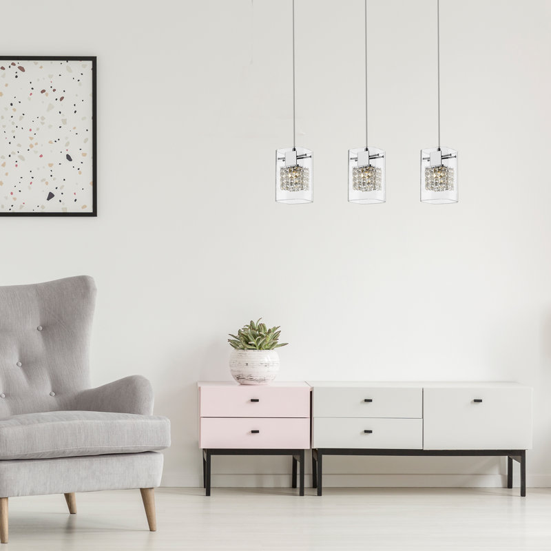 Damaris 3 - Light Crystal/Metal/Glass Kitchen Island Pendant