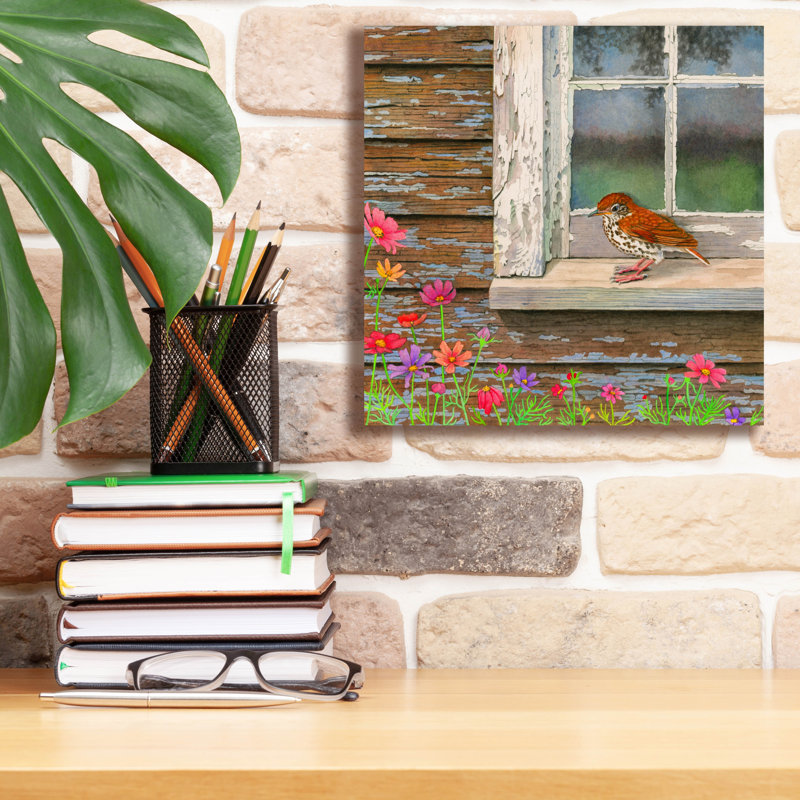  «Woodthrush At The Window» par Marvindale, art mural sur toile, 12 po x 12 po, H 12 po x l 12 po