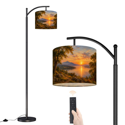 Arc Floor Lamp with Adjustable Lampshade Sunlit Valley Landscape Standing Lamp 3 Color Temperatures Dimmable Tall Pole Lamp with Foot Switch for Bedroom