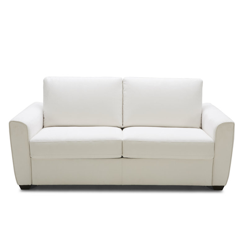 Azurine 74.8" Microfiber Round Arm Sofa Bed, White Microfiber