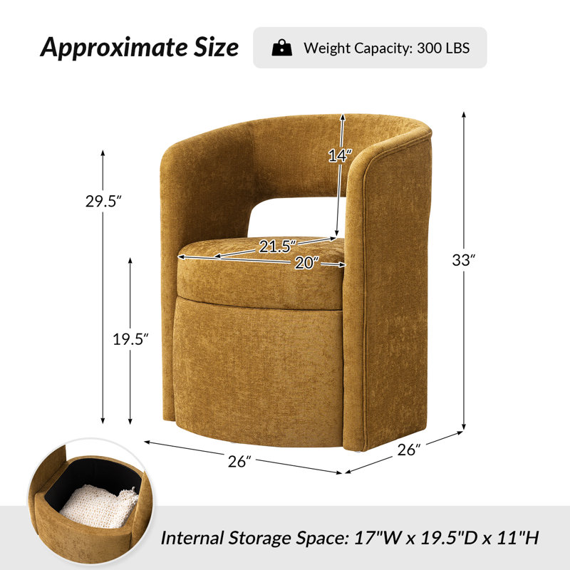 Aadhira 25.5"W Modern Movable Dining Chair With Storage, Golden