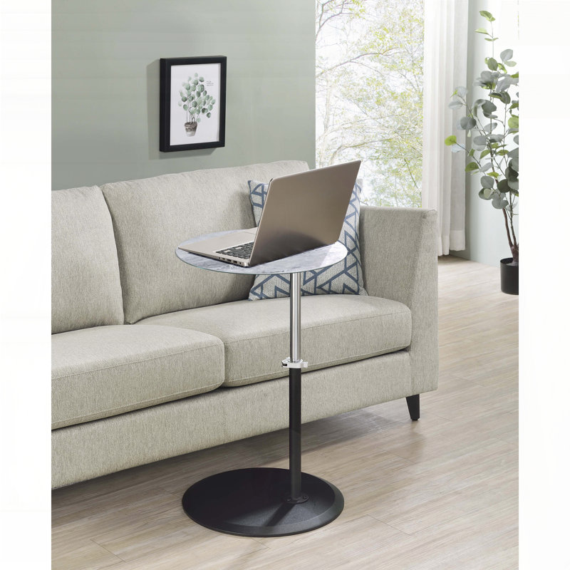 Table de bout à hauteur réglable avec plateau texturé en marbre gris - 15,5 po