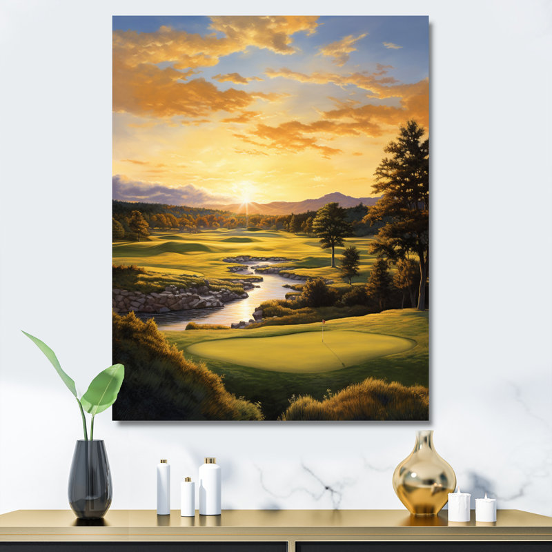 Rezac Golf Golden Hour Golf - Golf, reproduction d'art sur toile encadrée, H 32 po x l 24 po x P 1 po, Toile tendue