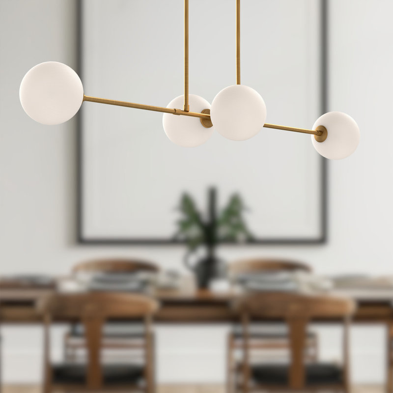 Luminaire suspendu linéaire à 4 lumières pour îlot de cuisine Luanda, Or vieilli