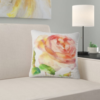 Aquarelle Bloomy Red Rose - coussin imprimé floral