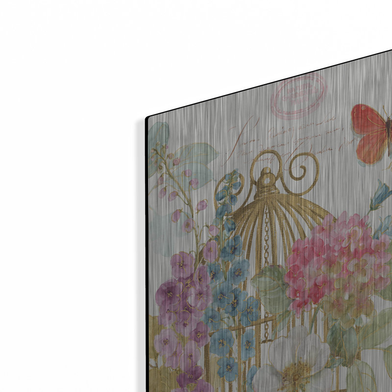 «Rainbow Seeds Romantic Birdcage II» par Lisa Audit, art mural en métal, H 24 po x l 16 po