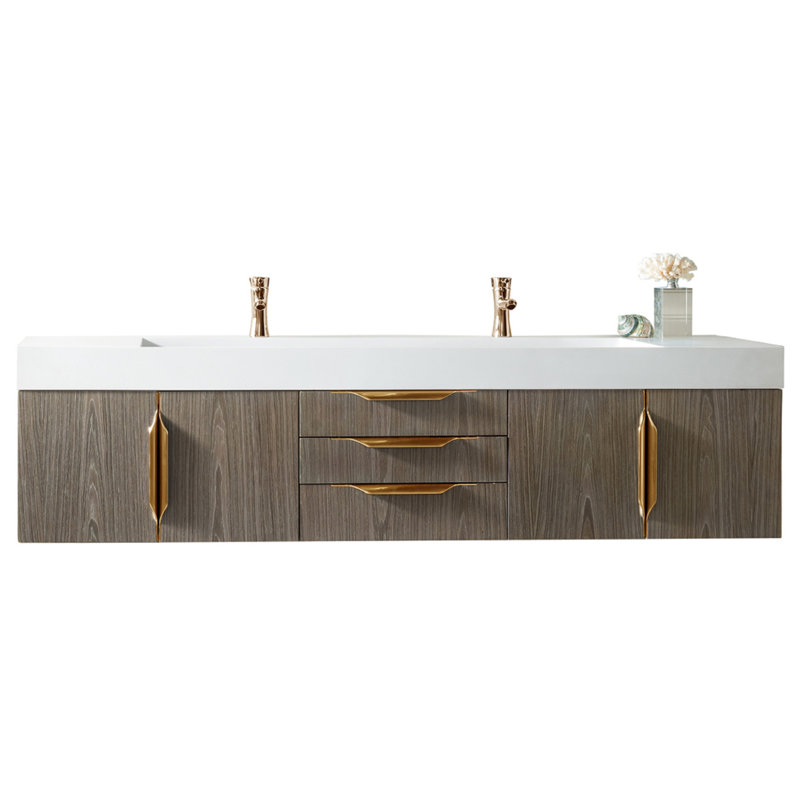 Mercer Island 72'' W Double Vanity, Radiant Gold, Ash Gray