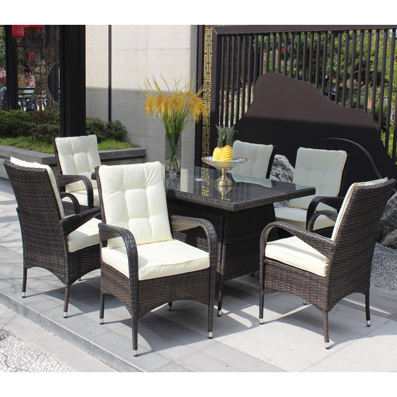 Patio 7-Piece Rectangular Dining Set With 6 Dining Chairs