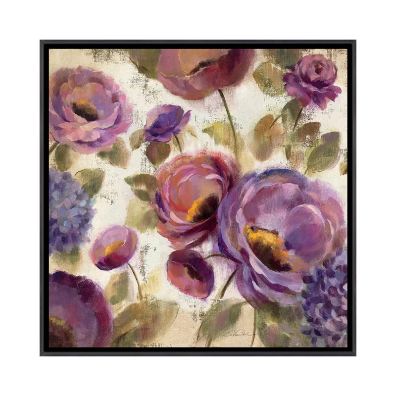 «Flower Song II» par Silvia Vassileva - reproduction d'art, H 26 po x l 26 po x P 1,5 po, Toile avec cadre noir patiné