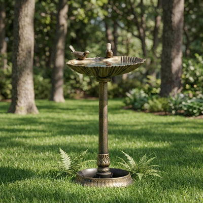 Antique Bird Bath with Pedestal Flower Planter Base, Vintage Style Decorative Birdbath, Bird Feeder Bowl & Planter Decoration Yard Statue