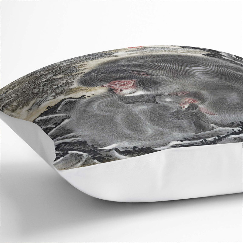 Monkeys by Kawanabe Kyosai Cushion with Filling, White, 40cm H x 40cm W x 15cm D