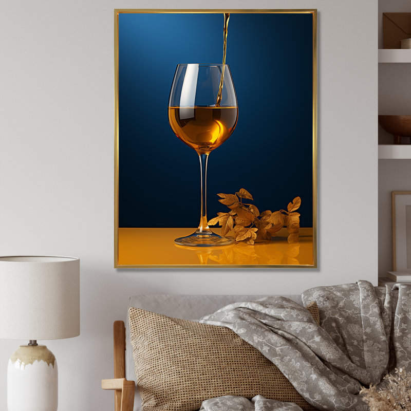 Honeyed Hue A Dripping Golden Wine - Art mural vin, Silver Picture Framed, 44" H x 34" W