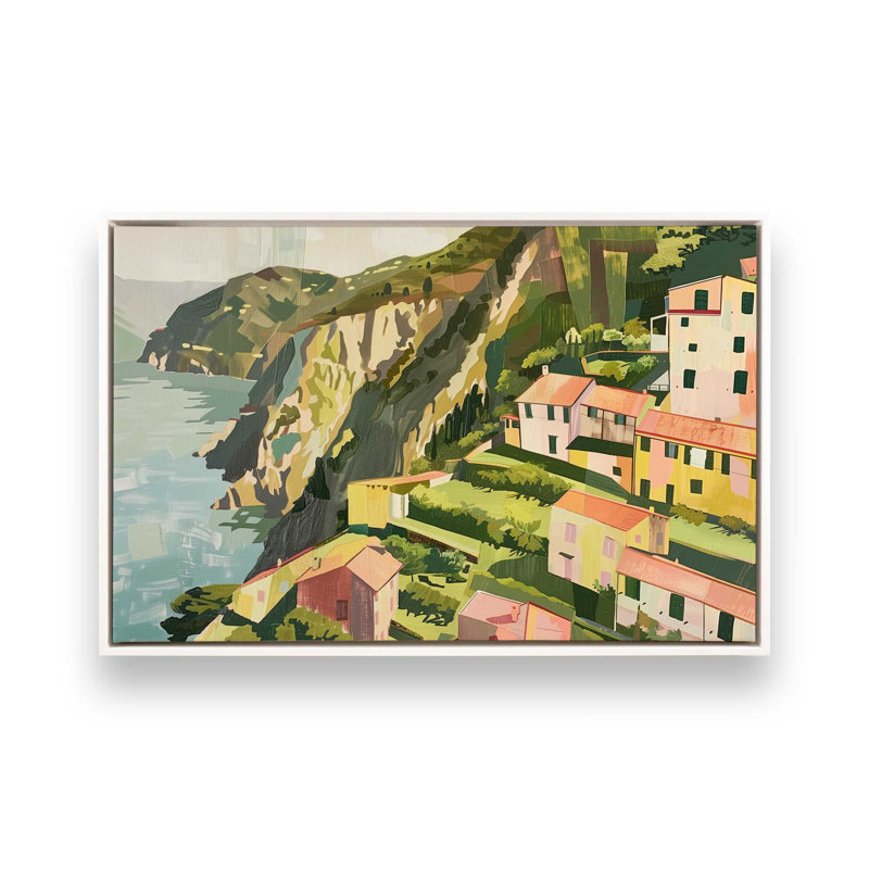 Charme Amalfi Hillside I, H 12,75 po x l 18,75 po, Cadre flottant, Blanc opaque